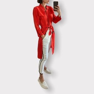 Burberry red silk summer trench coat jacket 8 M